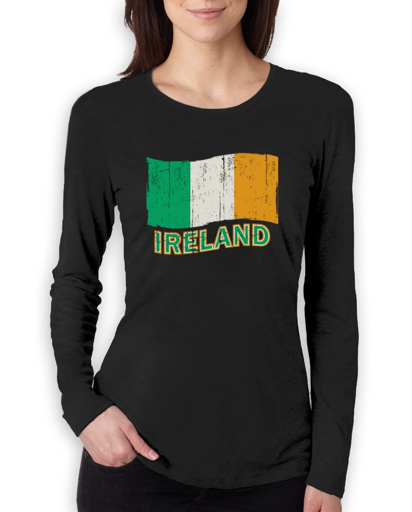 Ireland Flag Women Long Sleeve TShirt For St. Patrick's Day Green