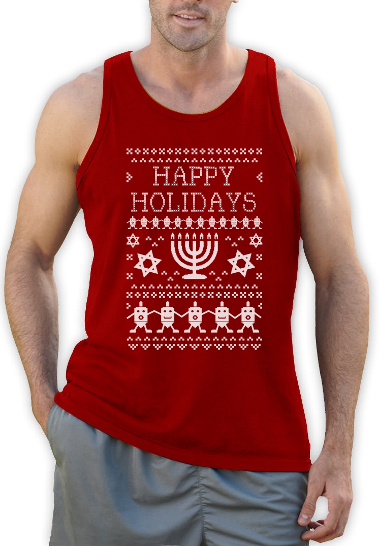 happy hanukkah ugly sweater singlet funny jewish holidays mens ugly christmas tshirts