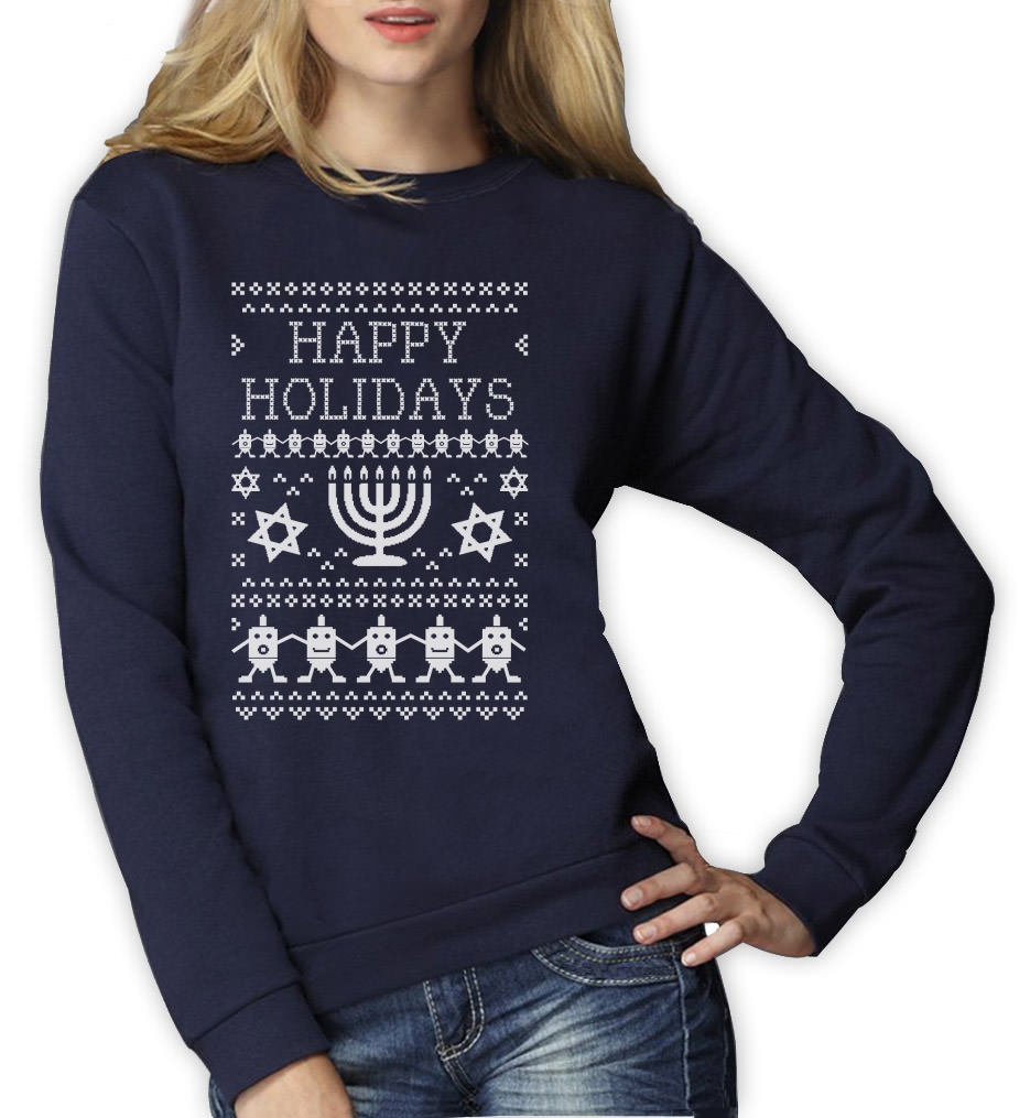 Happy Hanukkah Ugly Sweater Women Sweatshirt Funny Jewish Holidays