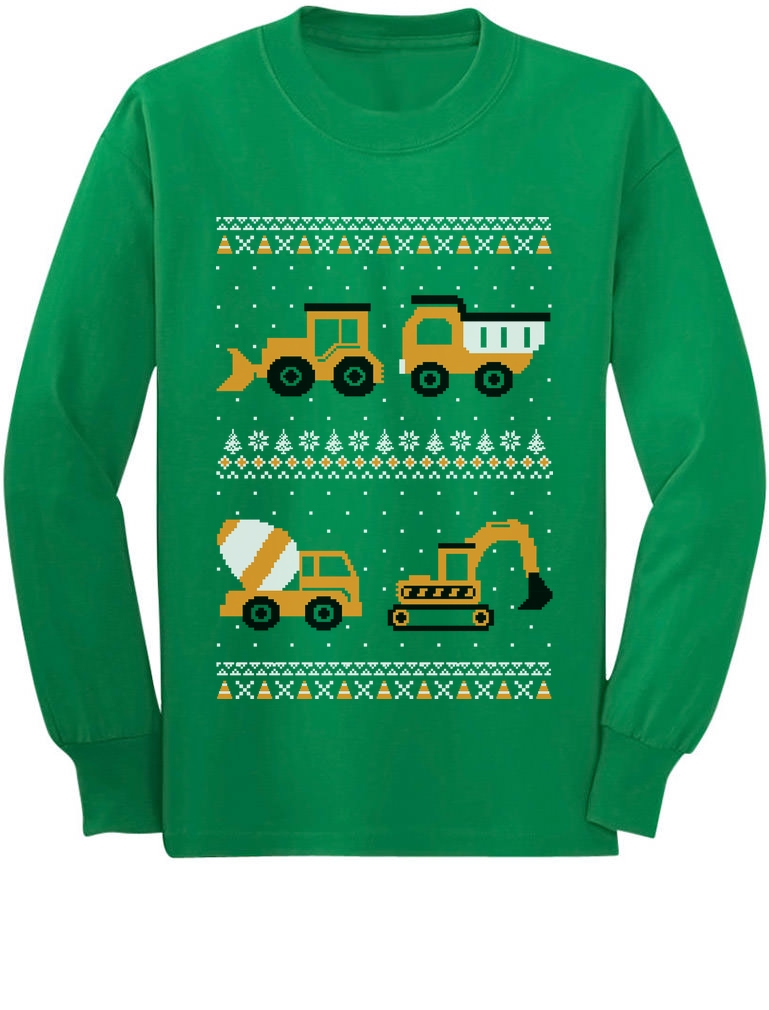 Tractors /& Bulldozers Ugly Christmas Sweater Toddler//Kids Long sleeve T-Shirt