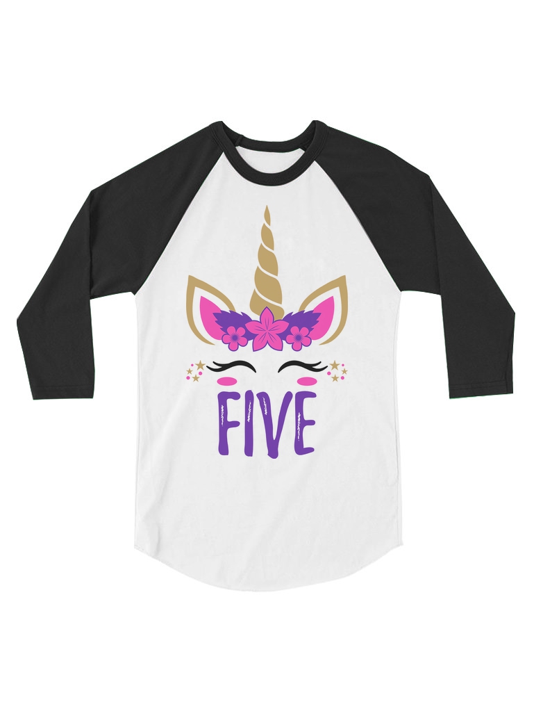 5 Year Old Girl Birthday Gift Unicorn Toddler Raglan 3//4 Sleeve Baseball Tee
