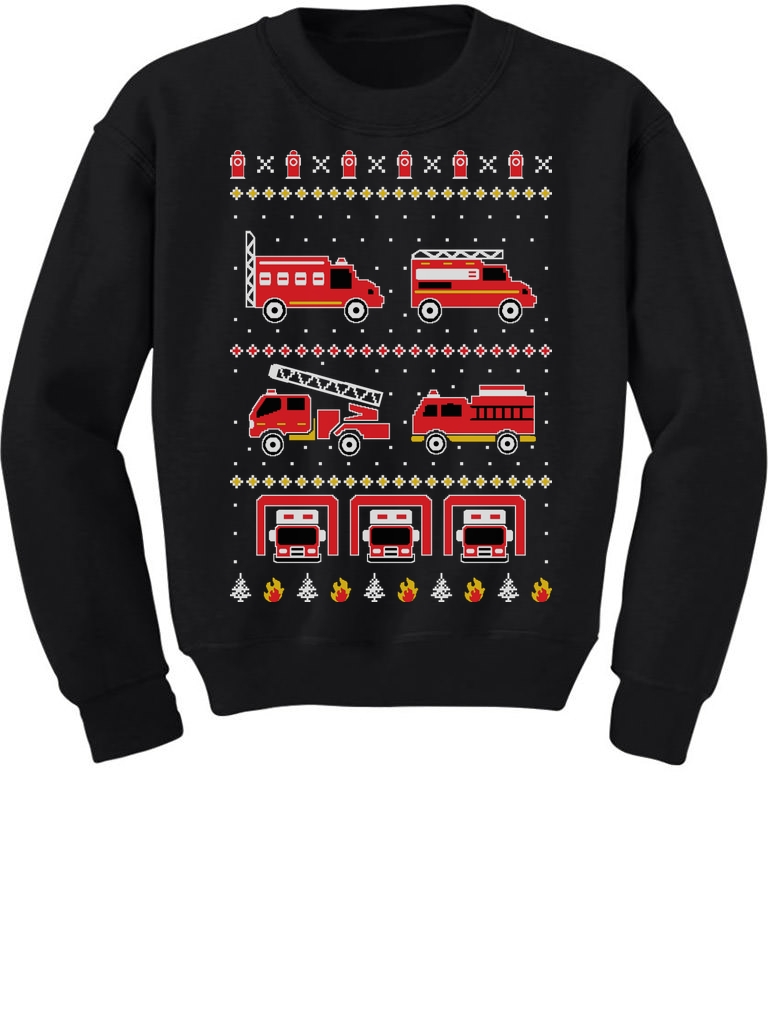 Firetrucks Firemen Ugly Christmas Sweater Toddler//Kids Sweatshirt Xmas Present