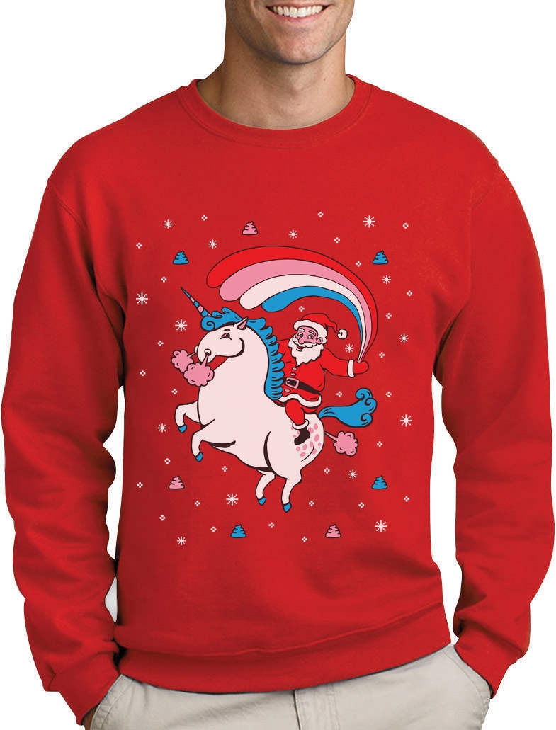 Santa Riding Unicorn Rainbow Ugly Christmas Youth Kids Sweatshirt