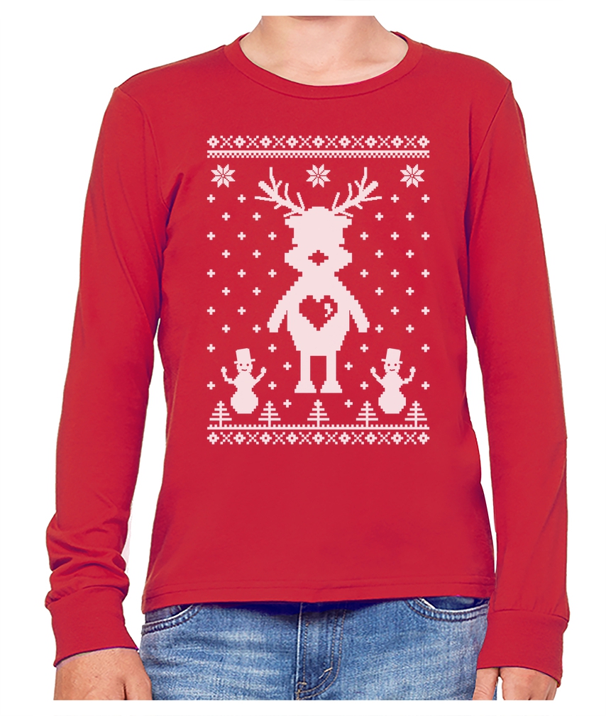 Alien Reindeer Abduction Ugly Christmas Sweater Youth Kids Long Sleeve T-Shirt